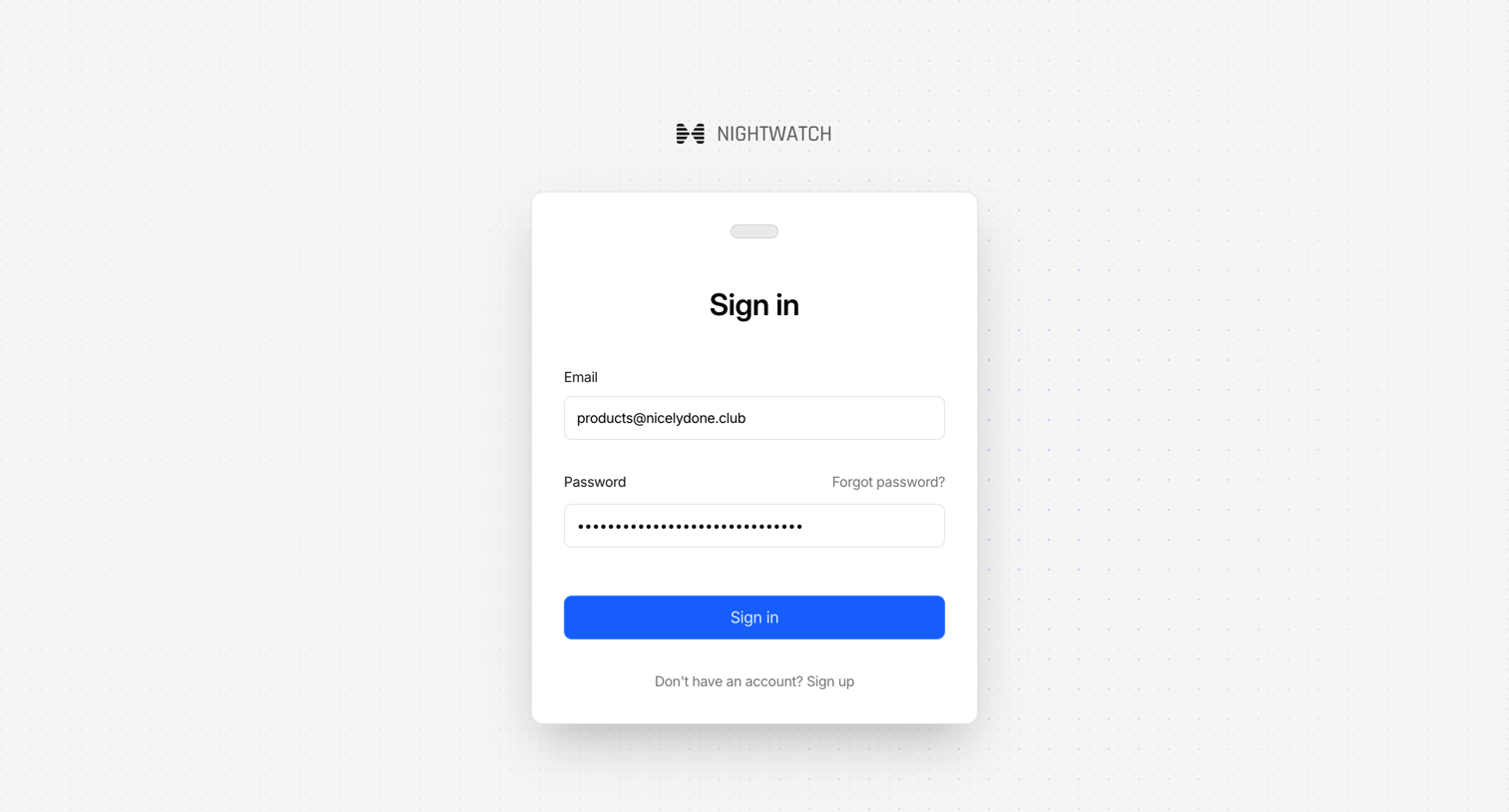 Nightwatch - Sign in screen