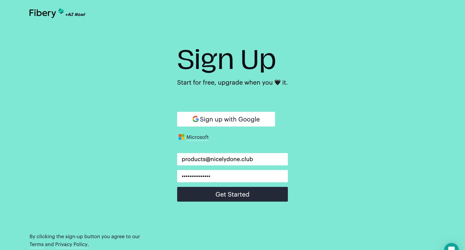 Fibery - Start for free, upgrade when you love it — Fibery screen