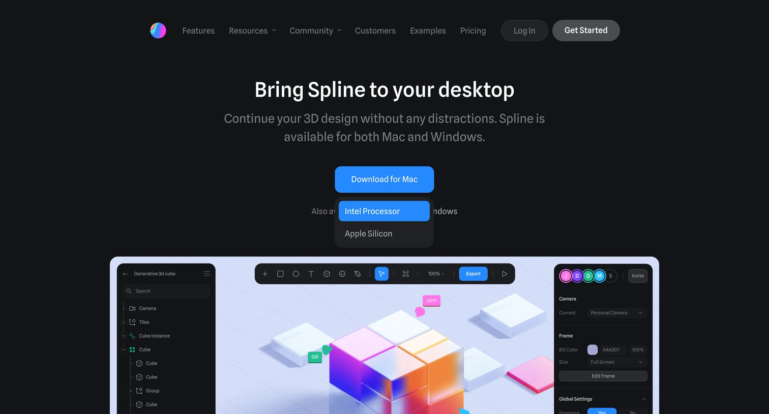 Spline - Spline - Design tool for 3D web browser experiences screen