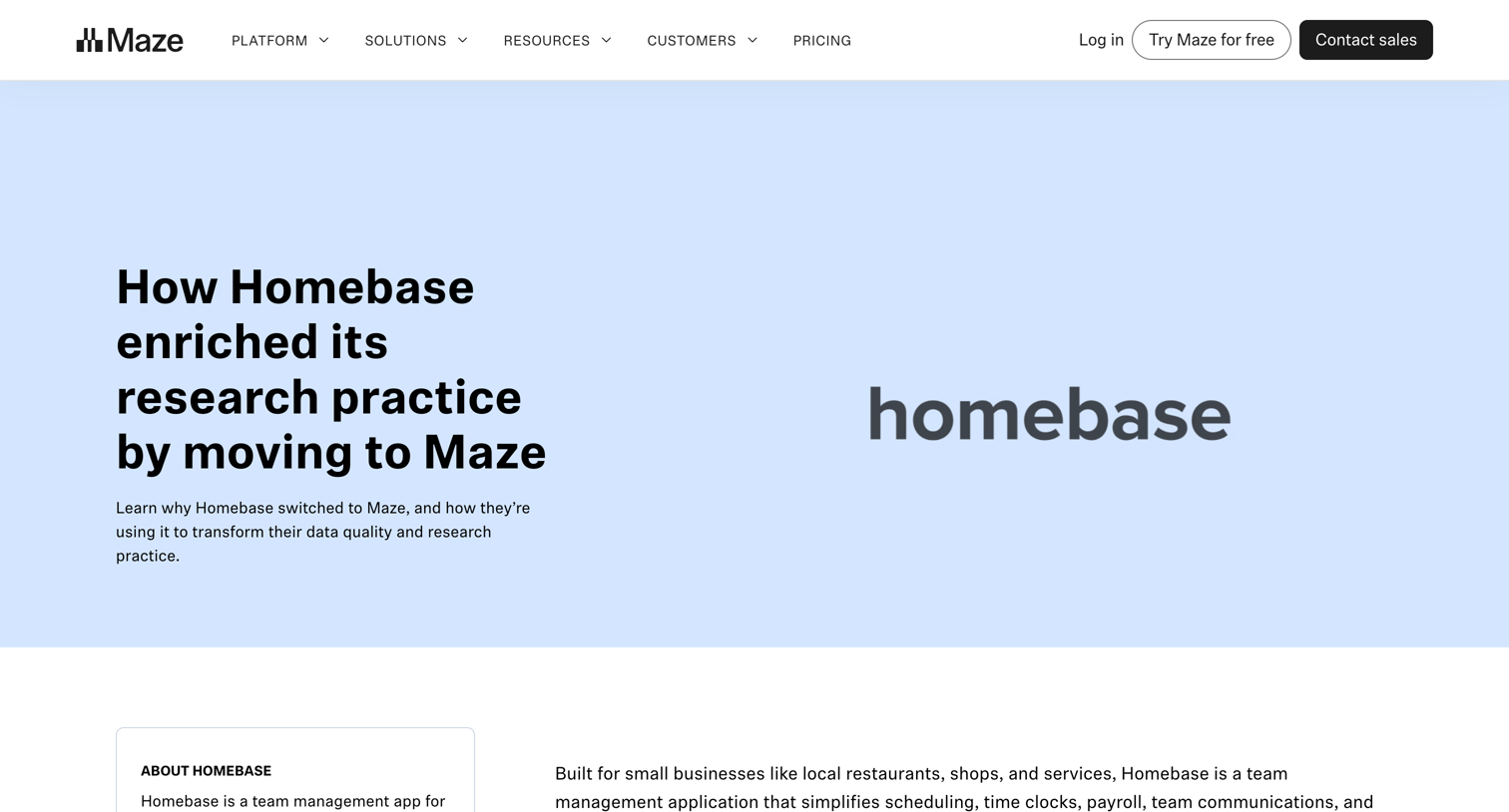 Maze - How Homebase Enriched Its Research Practice by Moving to Maze screen