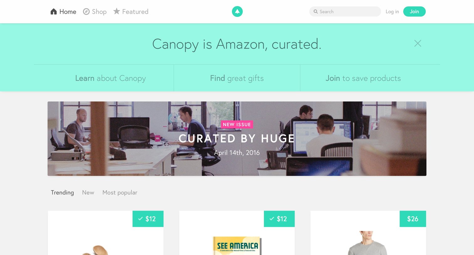Canopy - Landing page screen