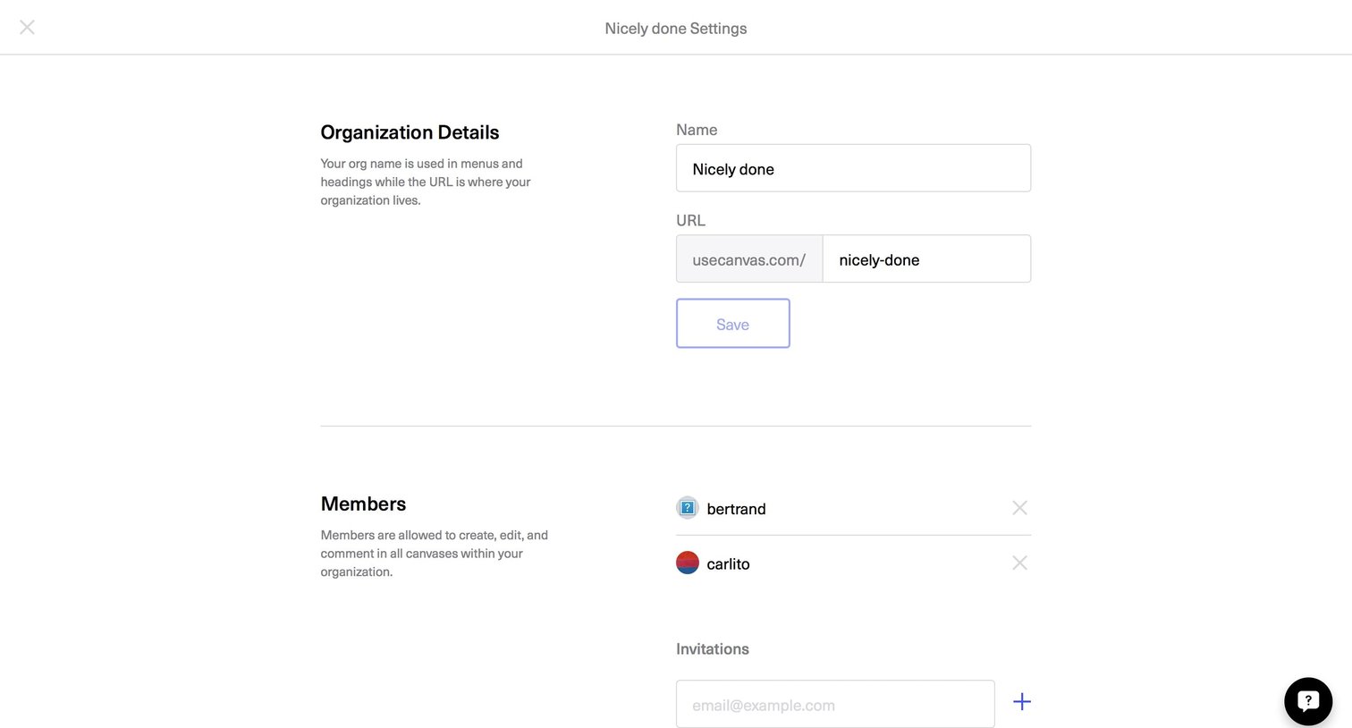 Settings from Canvas