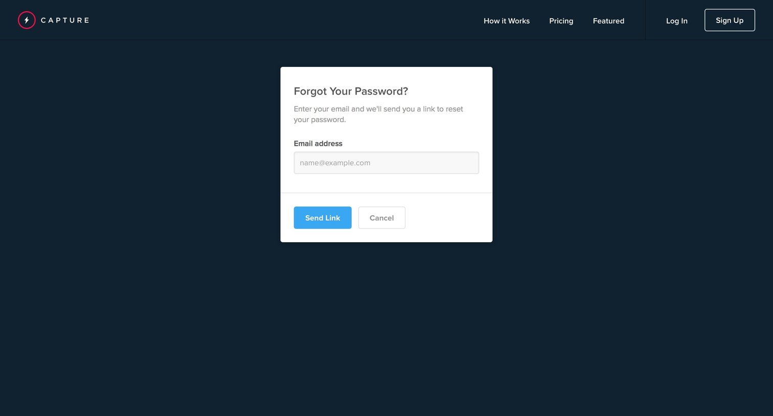 Capture - Password reset screen