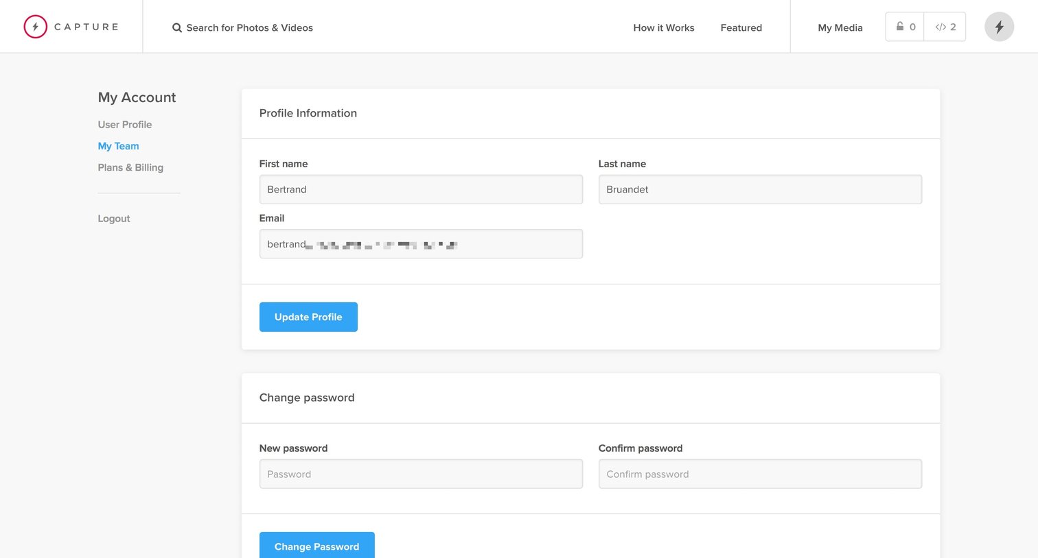 Capture - Settings screen