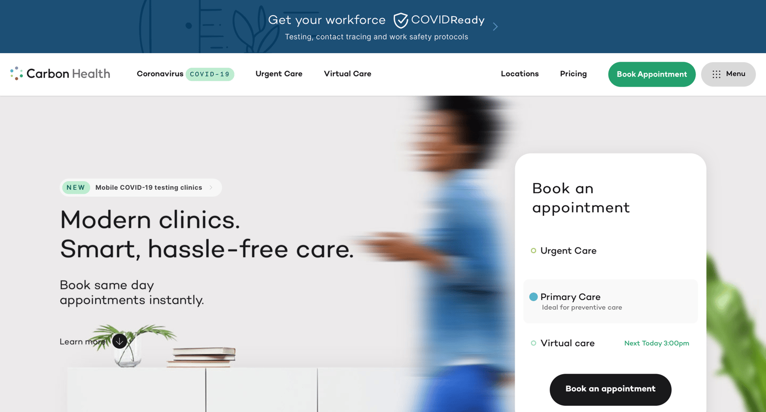 Carbon Health - Landing page screen