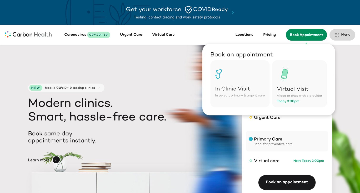Carbon Health - Navigation screen