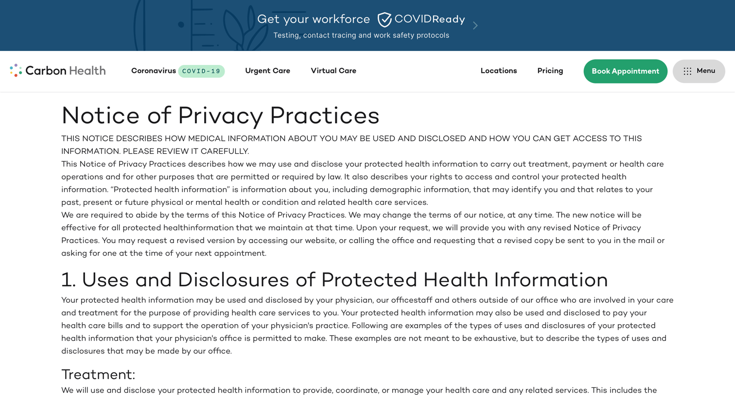 Carbon Health - Privacy policy screen
