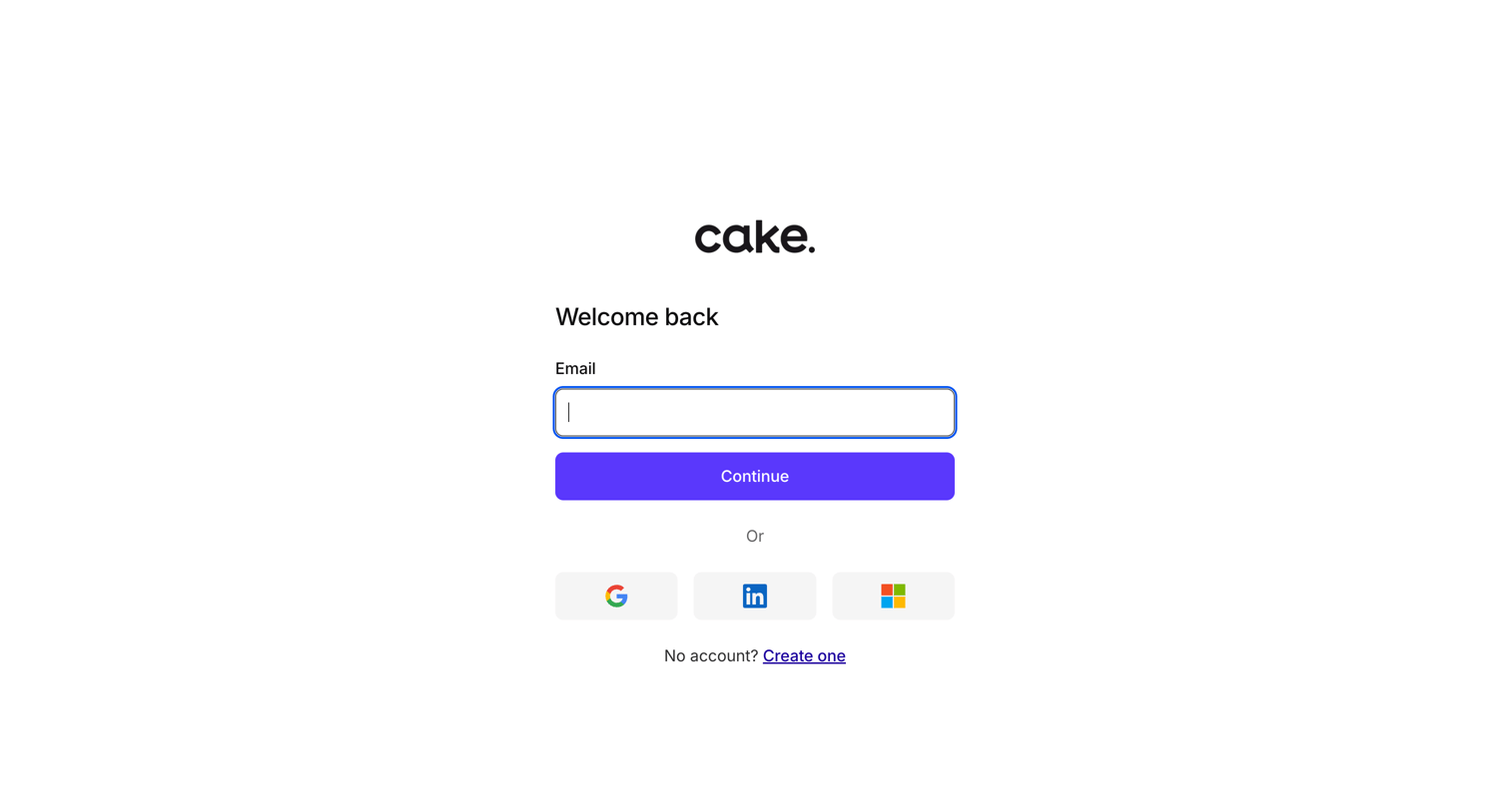 Cake - Sign in | Cake Equity screen