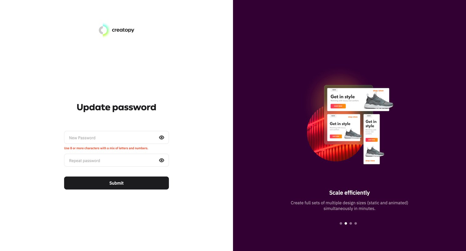 Creatopy - Sign in to your account - Creatopy screen