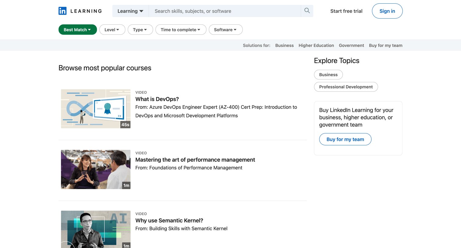 Linkedin - Online Courses, Training and Tutorials on LinkedIn Learning screen
