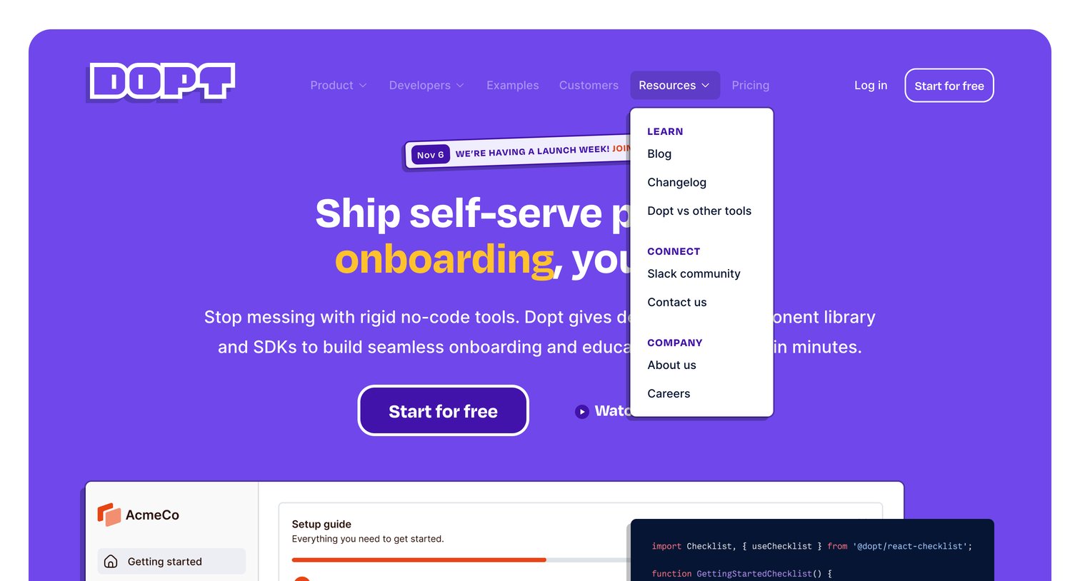 Dopt - Dopt — Ship self-serve product onboarding and education, your way screen