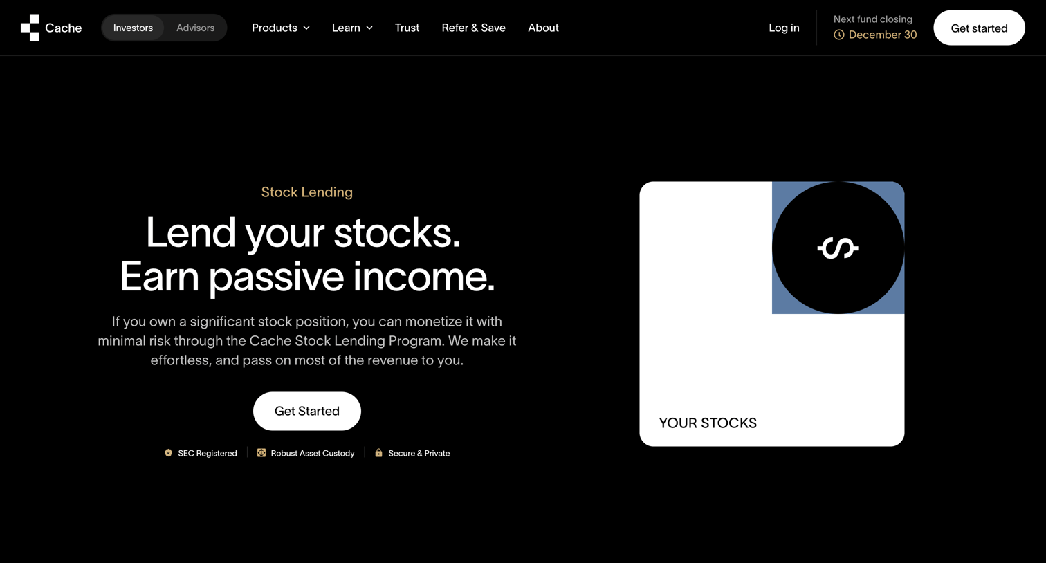 Cache - Stock Lending  Industry-Leading Payout Rates  Cache screen