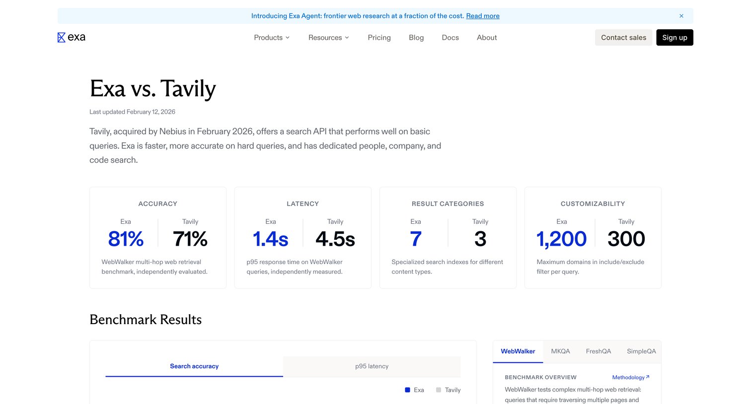 Exa - Exa vs Tavily AI Search API Comparison 2026 screen