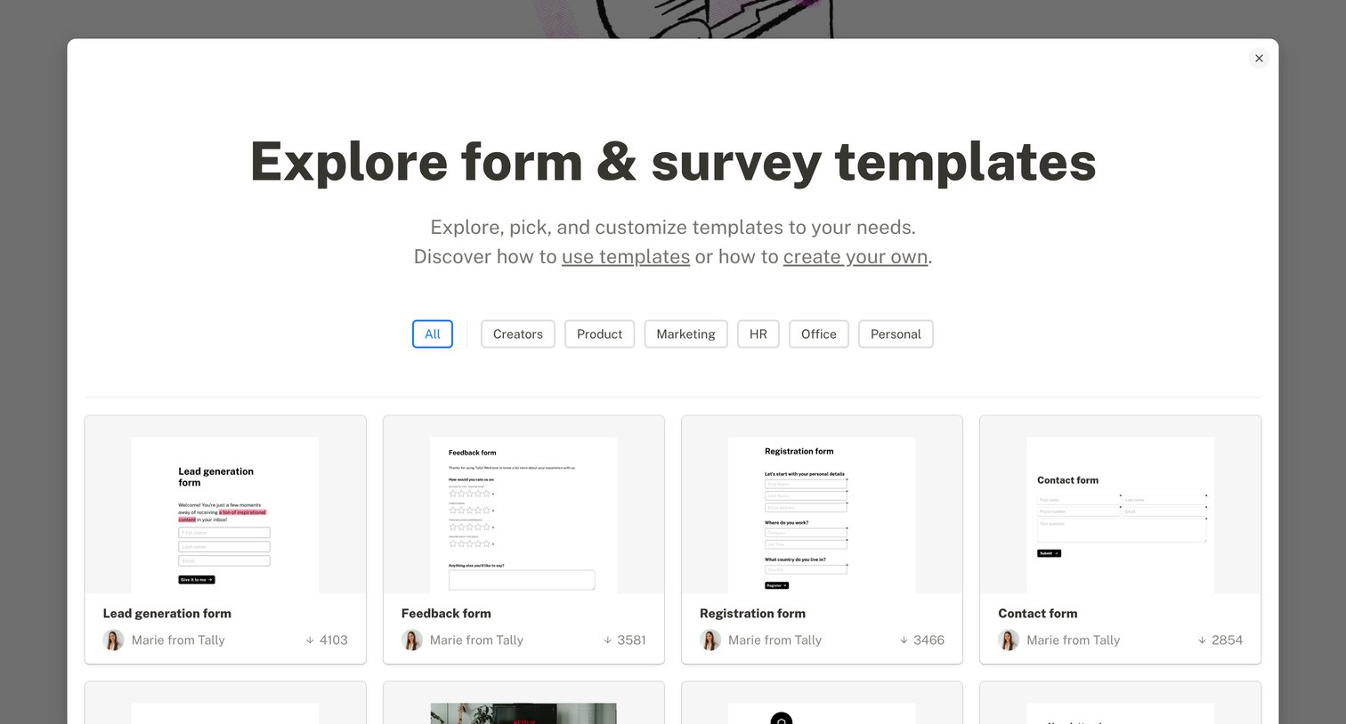 Tally - Free Online Form Builder | Tally screen