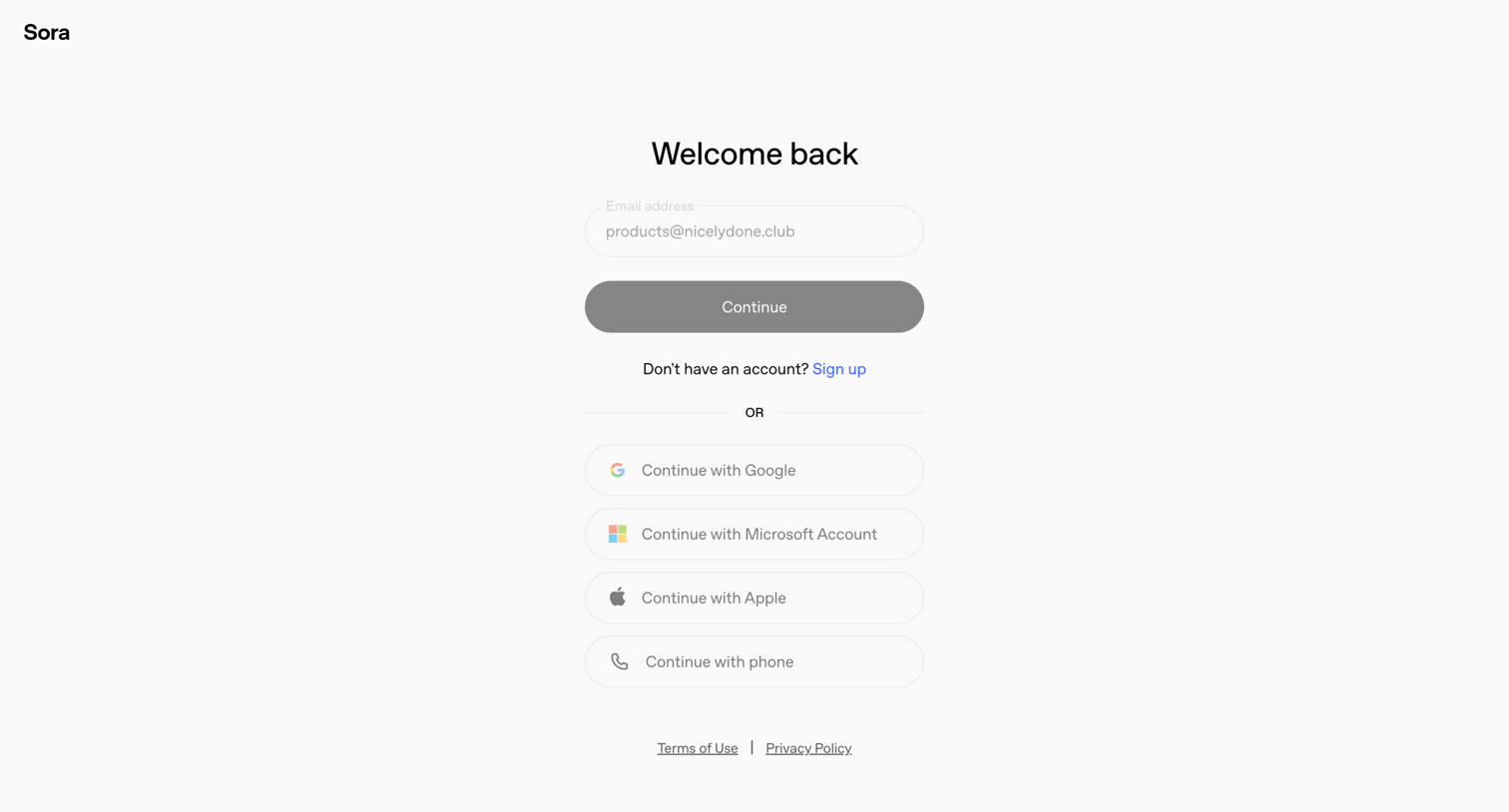 Sora - Login - OpenAI screen