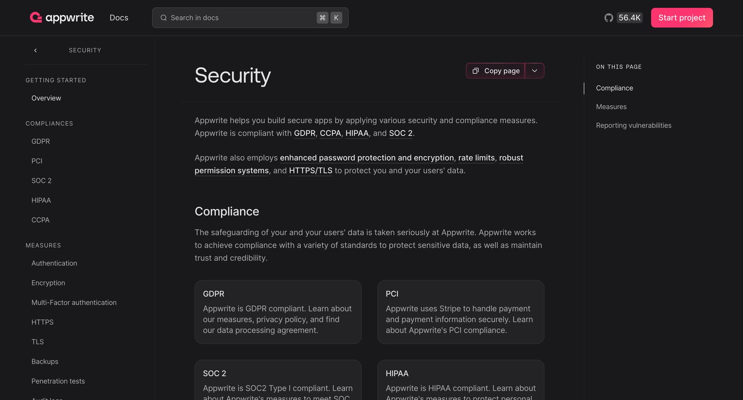 Appwrite - Security - Docs - Appwrite screen