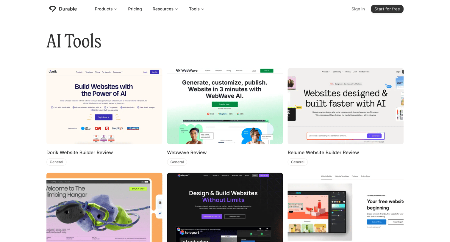 Durable - AI Tools Directory Explore a Comprehensive List of AI Tools screen