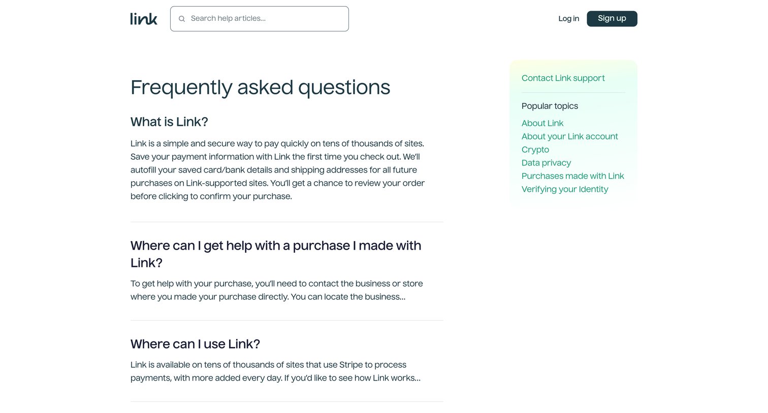 Link - Link Help | Support screen