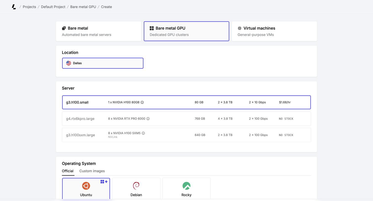 Latitude.sh - Create servers – Dashboard - Latitude.sh screen