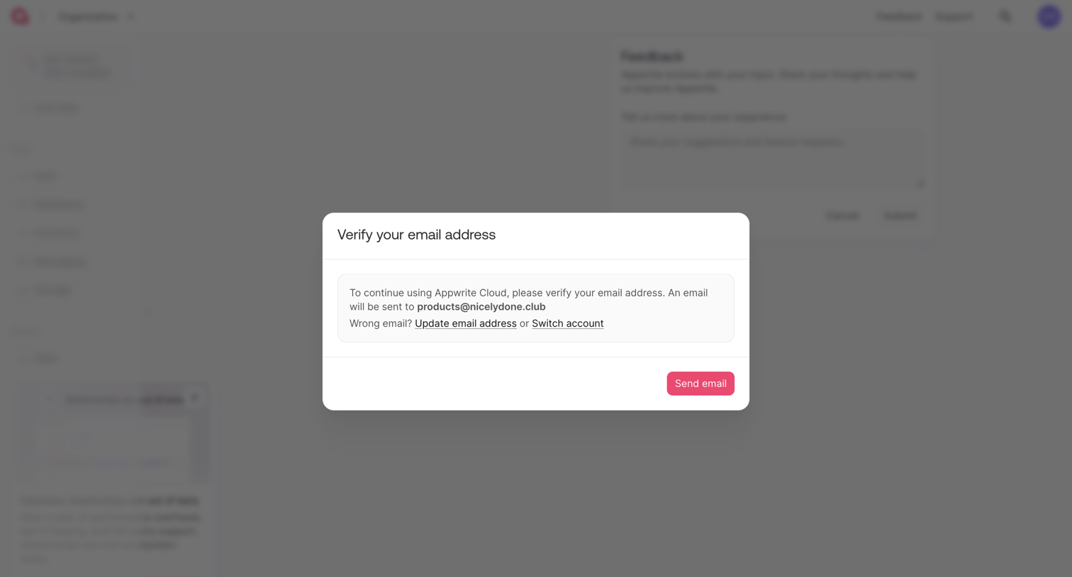 Appwrite - Verify Email - Appwrite screen