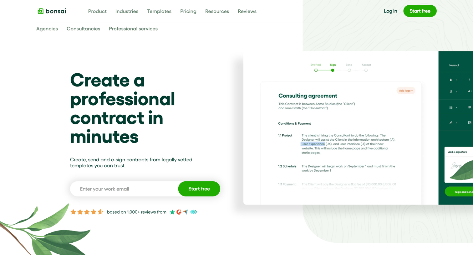 Bonsai - Contract Management Software - Bonsai screen