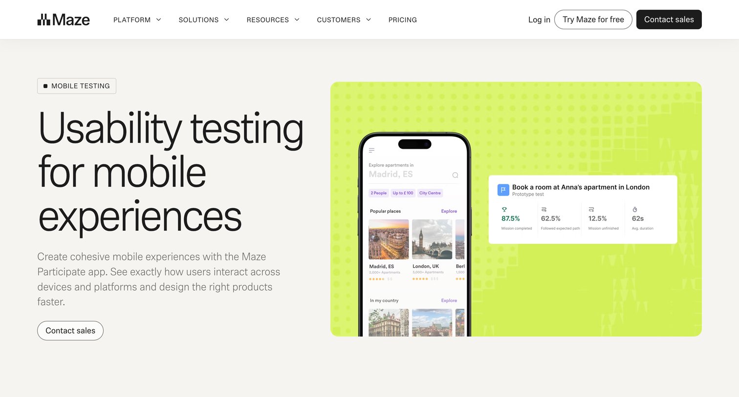 Maze - Mobile Testing  Maze screen