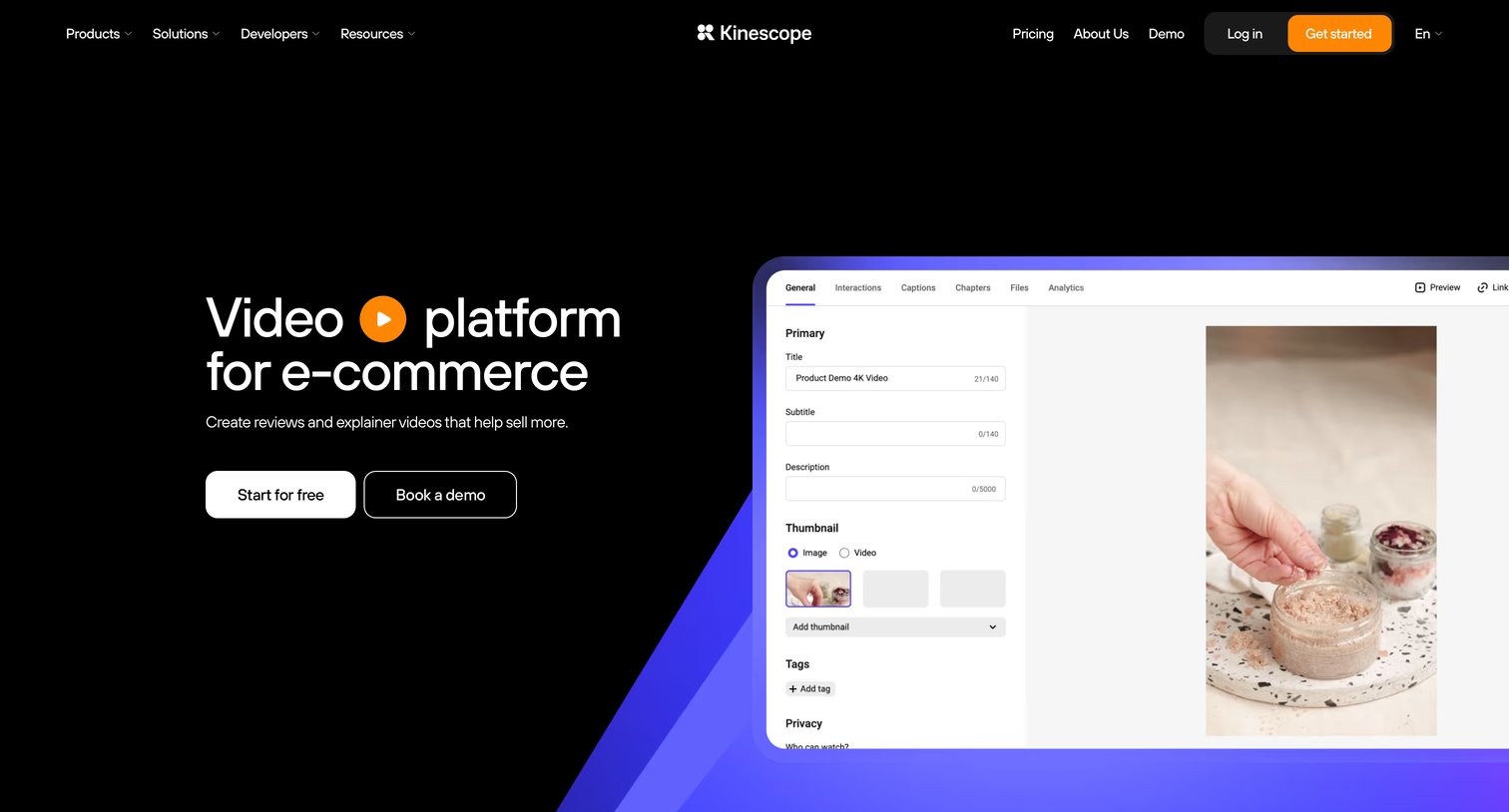 Kinescope - Video Platform for E-commerce — Product Videos Kinescope screen