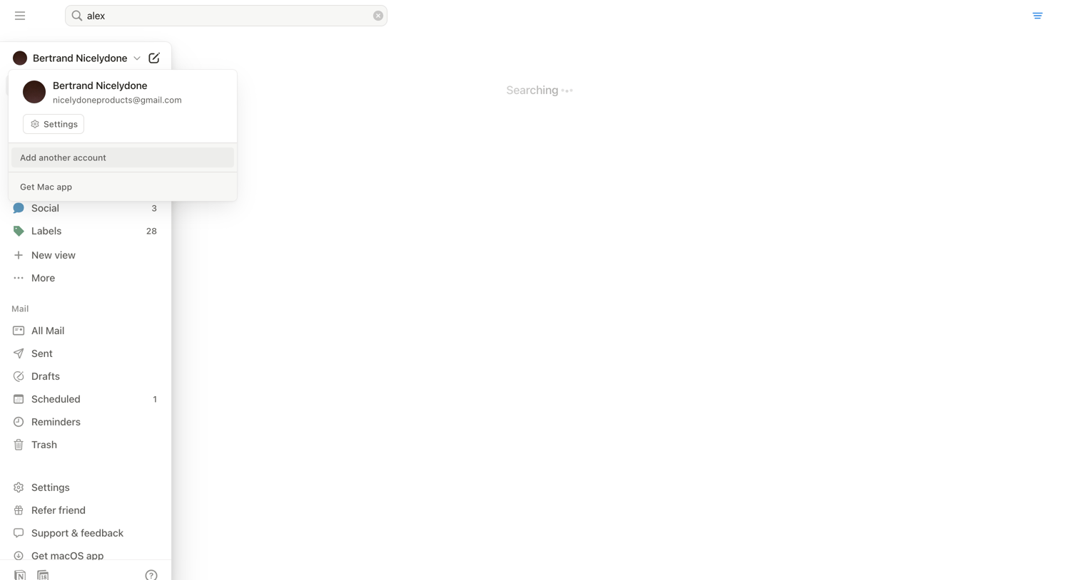 Notion Mail - Search • nicelydoneproducts@gmail.com • Notion Mail screen