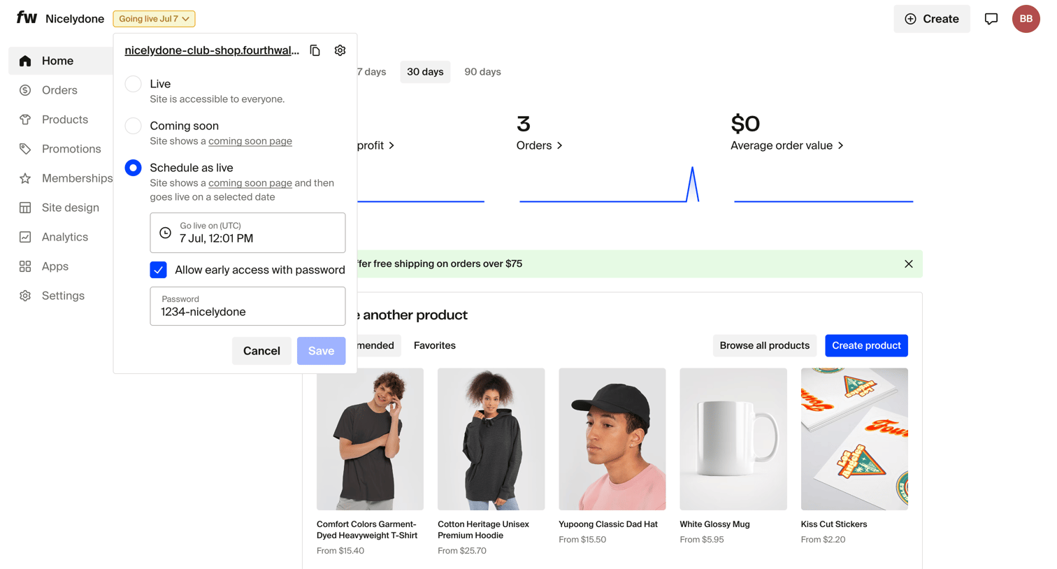 Fourthwall - Dashboard screen