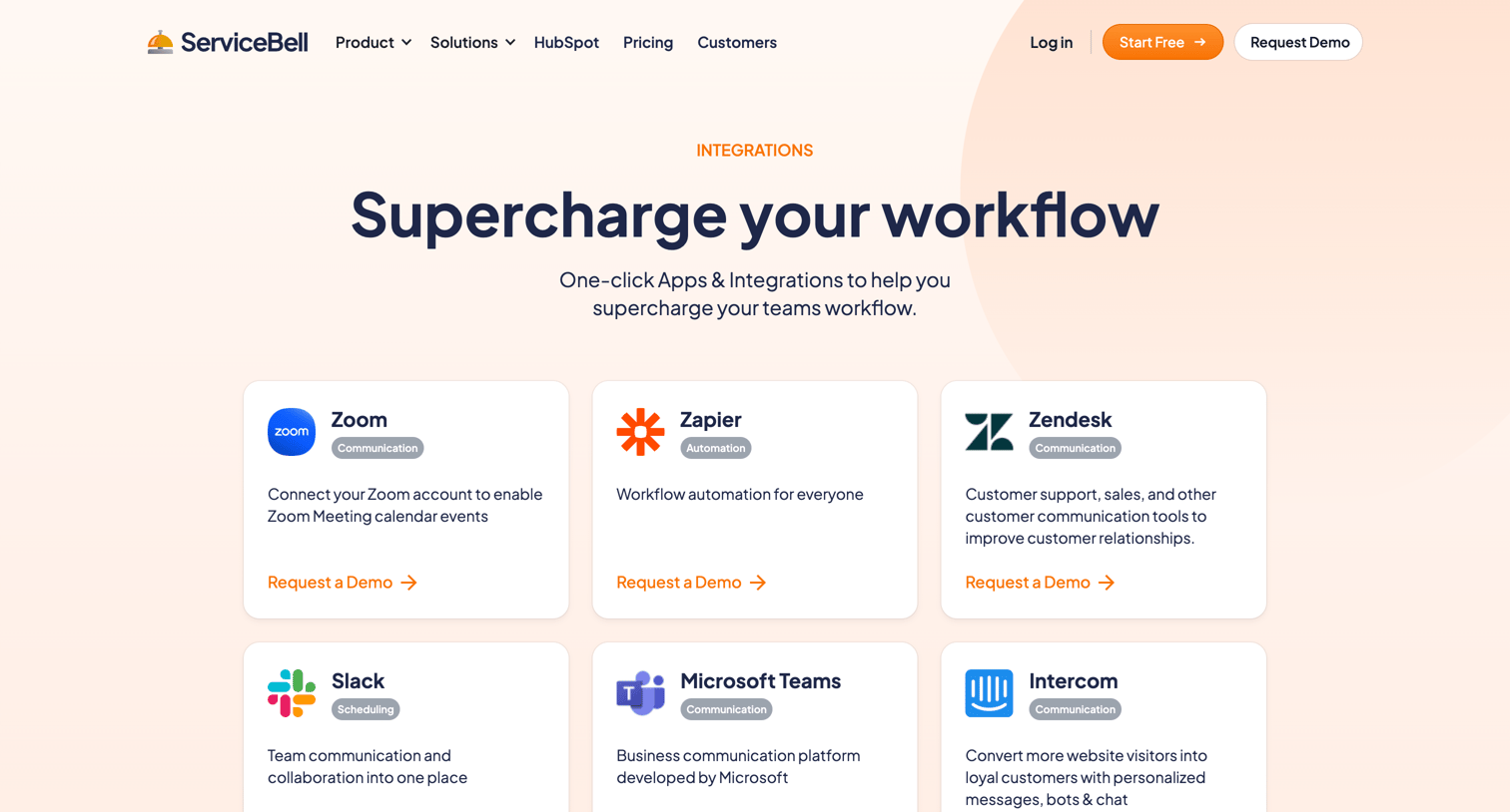ServiceBell - Integration screen