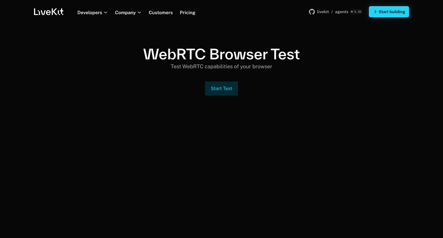 Livekit - WebRTC Browser Test  LiveKit screen