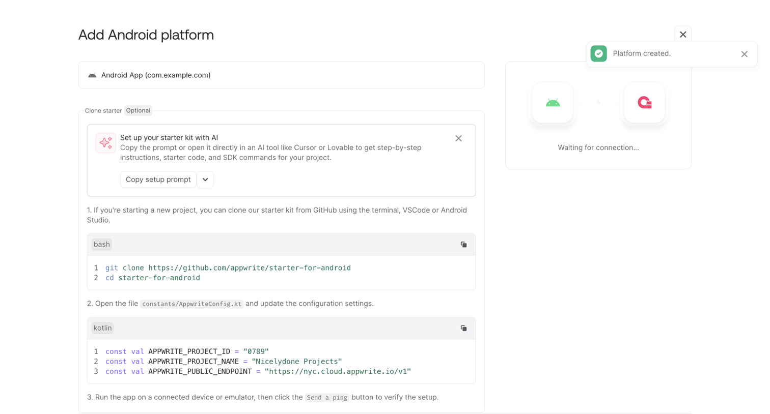 Appwrite - Console - Appwrite screen