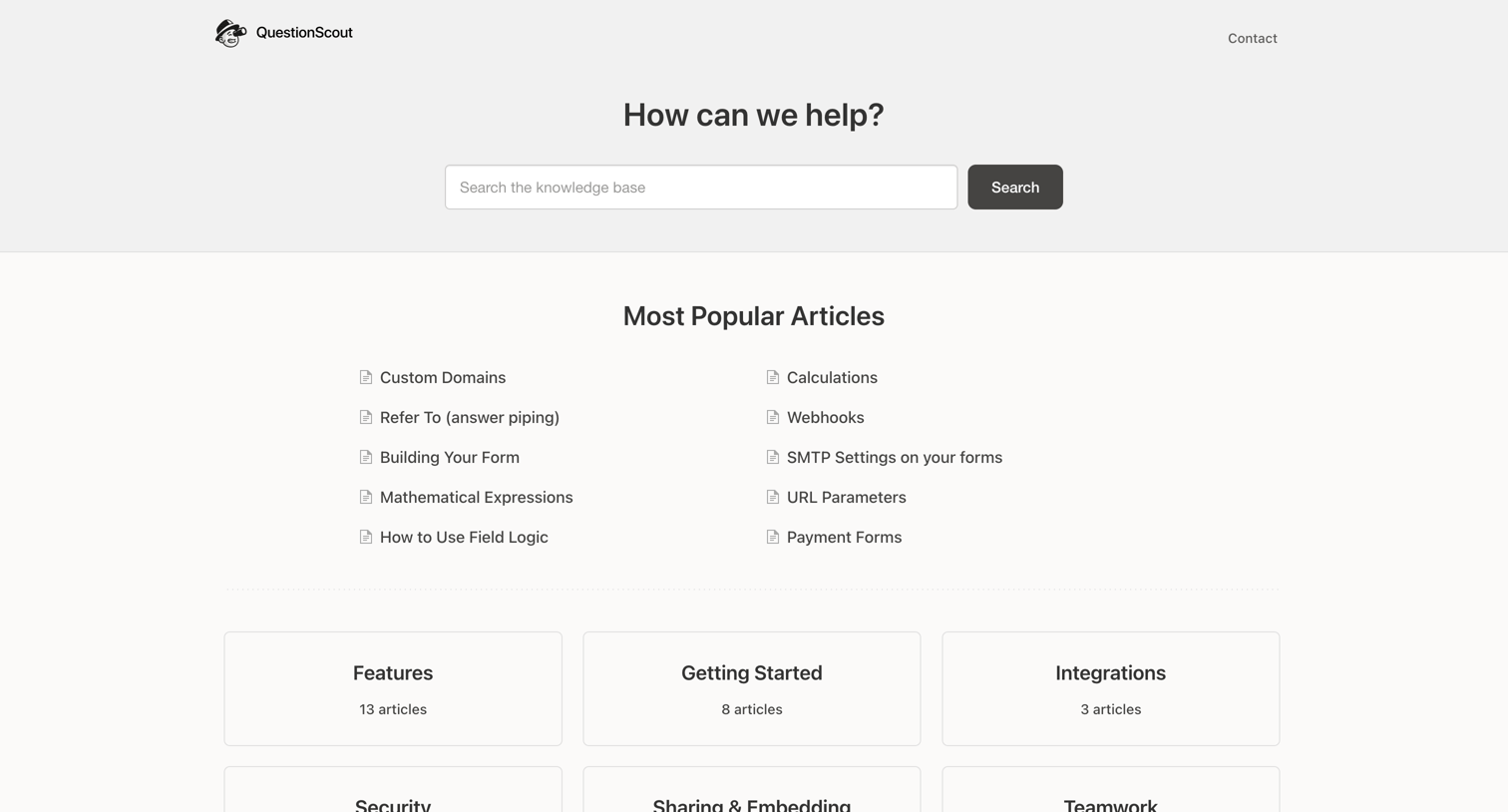 QuestionScout - QuestionScout Knowledge Base screen