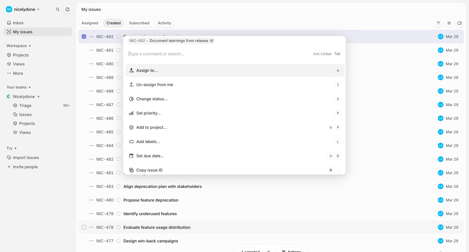 Linear - My issues › Created screen