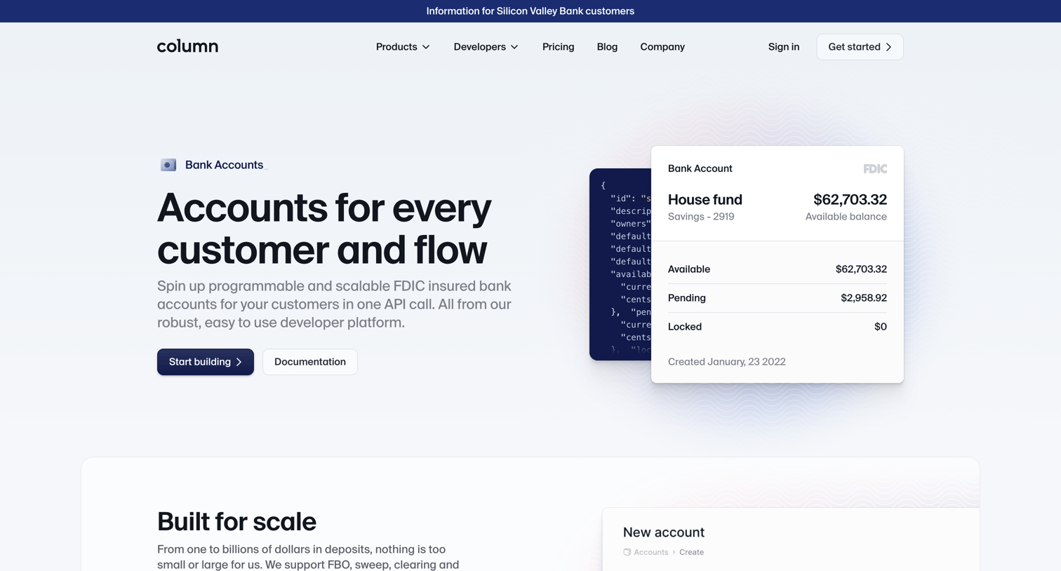 Column - Bank Accounts — Column screen