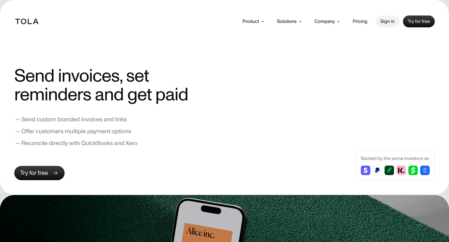 Tola - Tola - Accounts payable, accounts receivable and cash flow manage screen