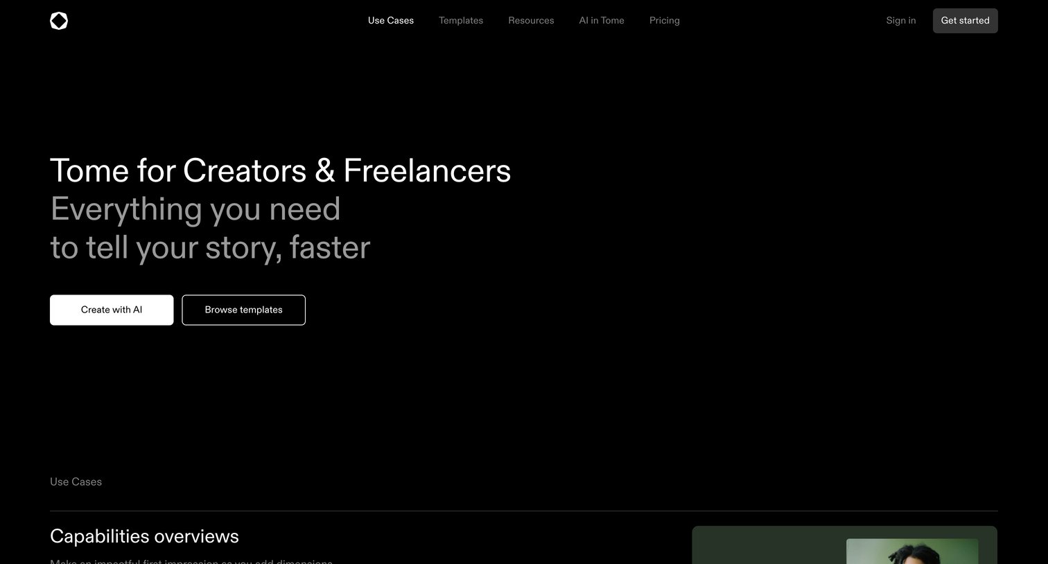 Tome - AI for Small Business | Creators and Entrepreneurs  Tome screen