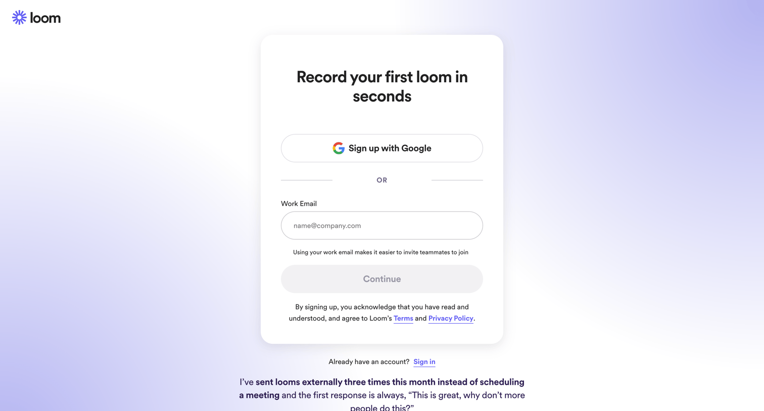 Loom - Sign up for Loom | Loom screen