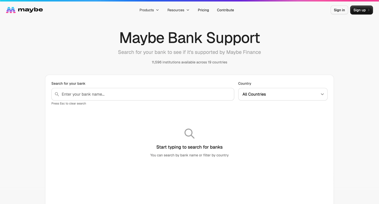 Maybe Finance - Maybe Finance Bank Support - Maybe Finance screen
