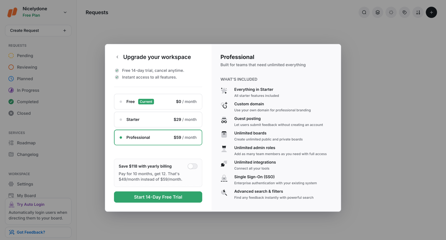 UserJot - Requests | UserJot screen