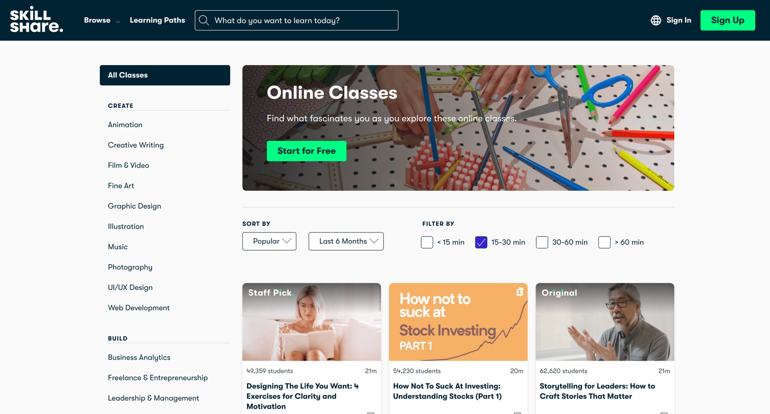 Skillshare - Online Classes for Creatives | Skillshare screen
