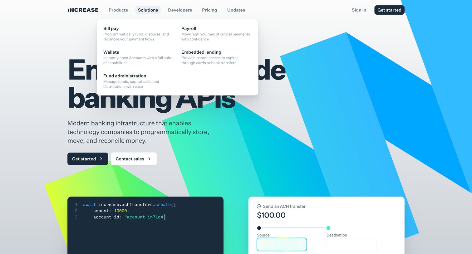 Increase - Increase — Enterprise-grade Banking APIs screen