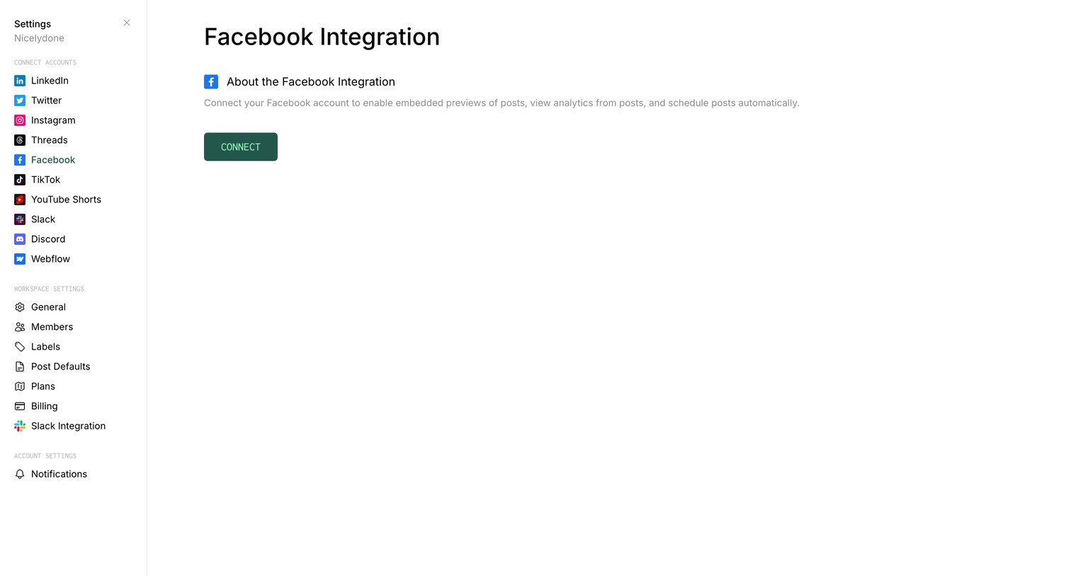 Assembly - Facebook Integration screen