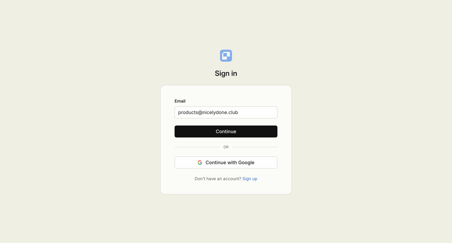 Paper - Sign in screen