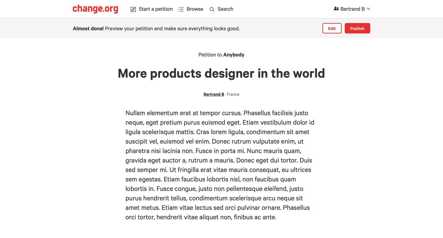Change - Create screen