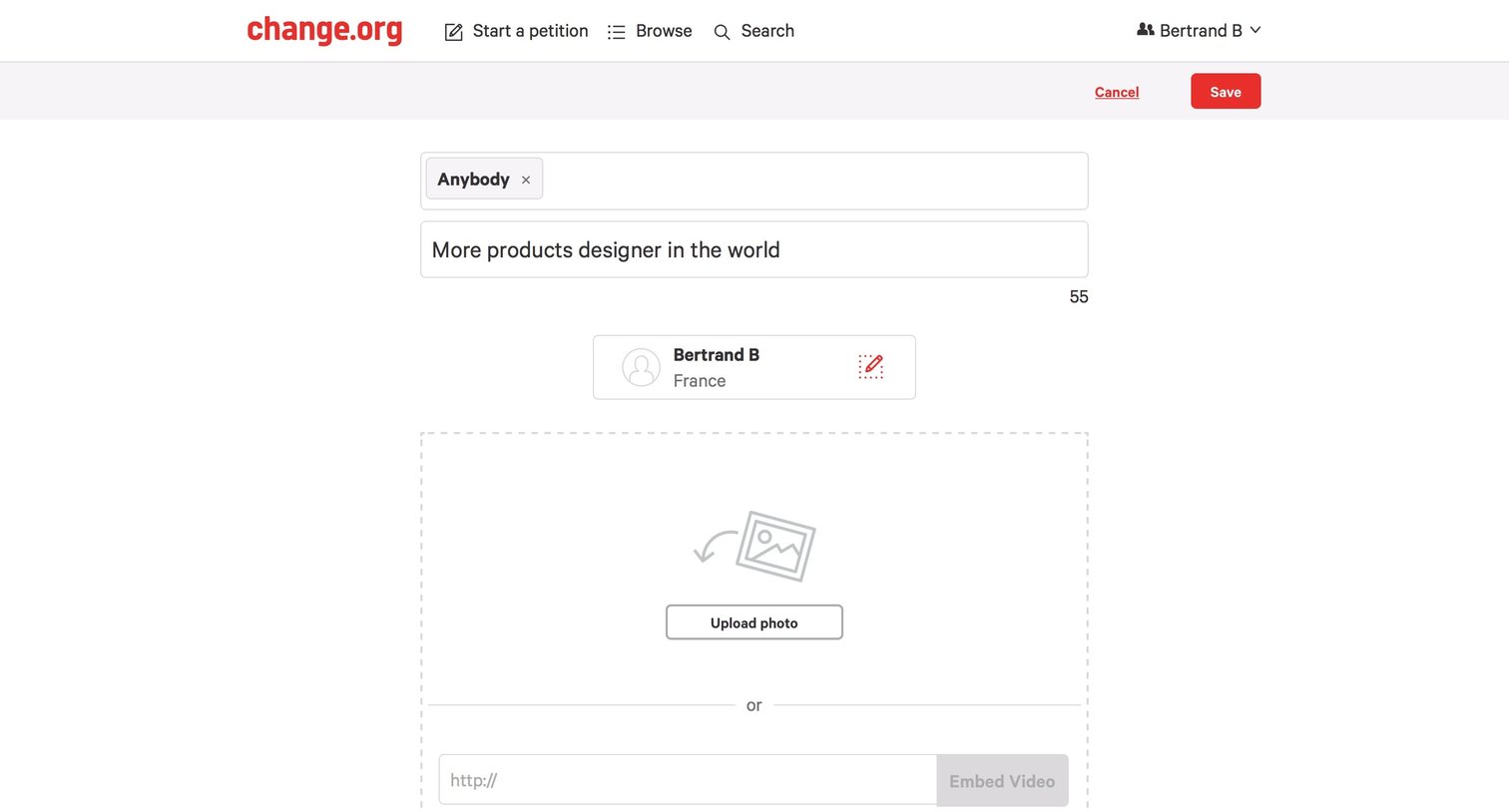 Change - Create screen