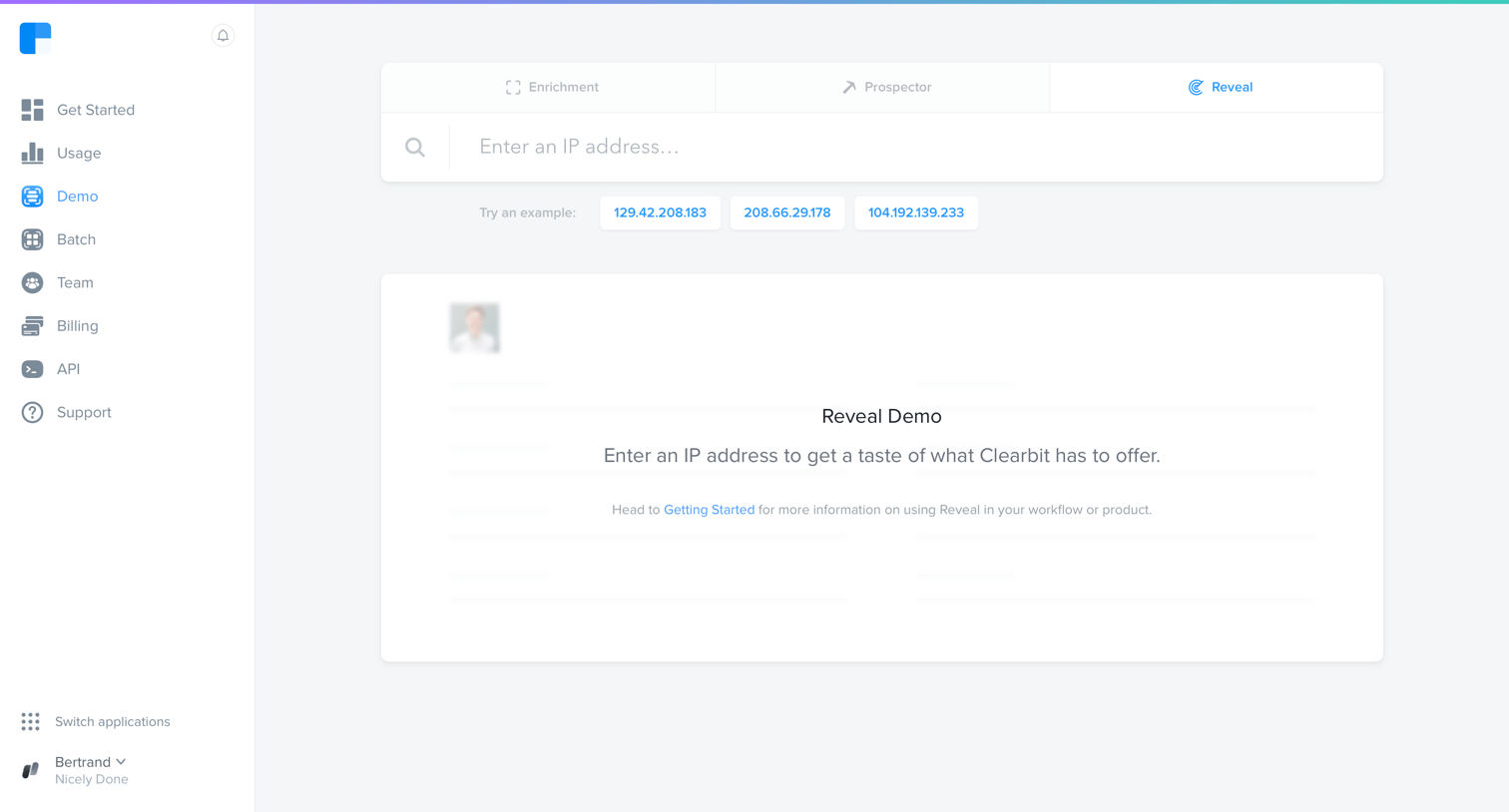 Clearbit screen
