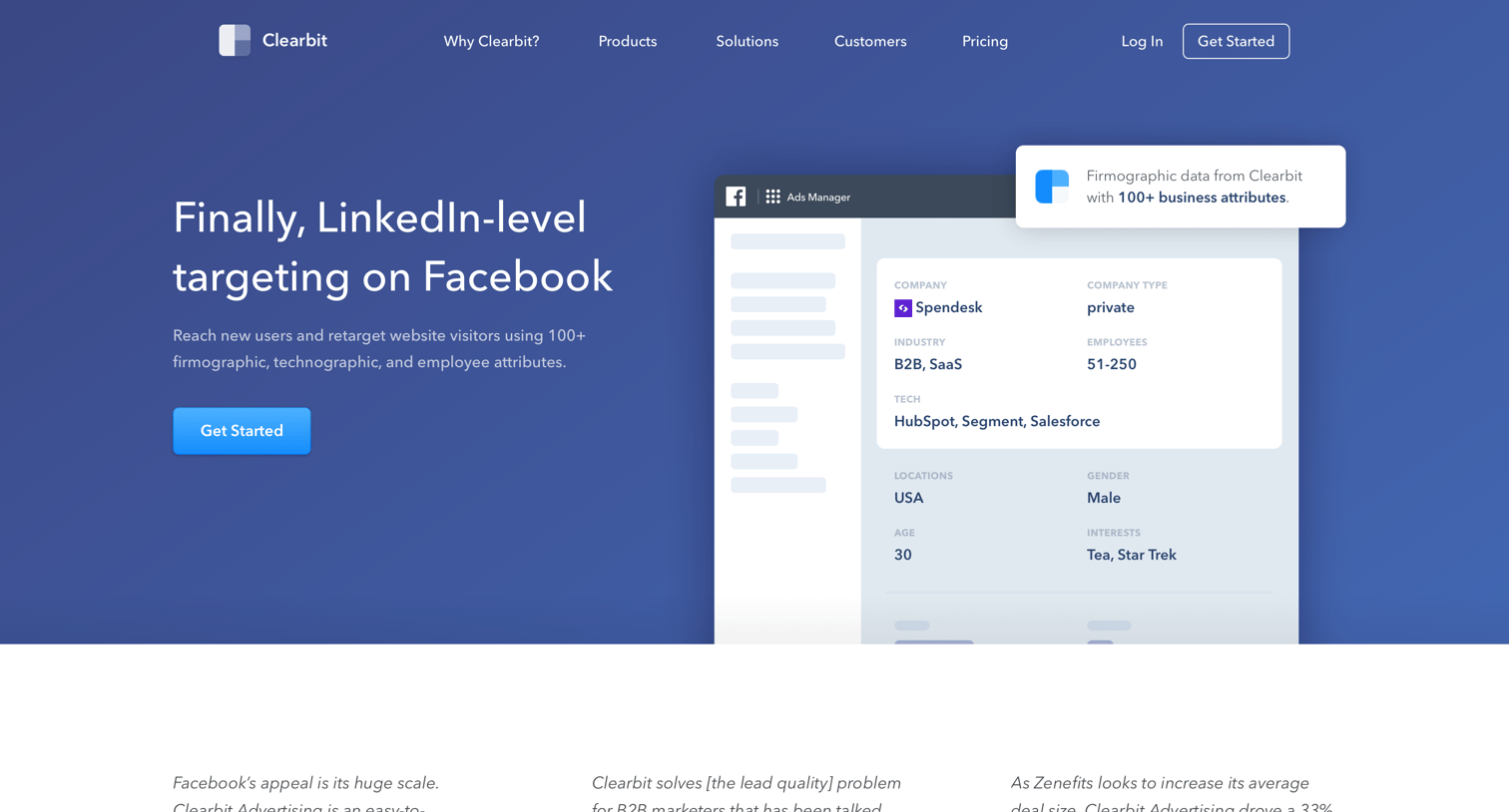 Clearbit - Facebook B2B Marketing With Precise Ad Targeting | Drive High-quality Traffic And Conversions | Clearbit screen