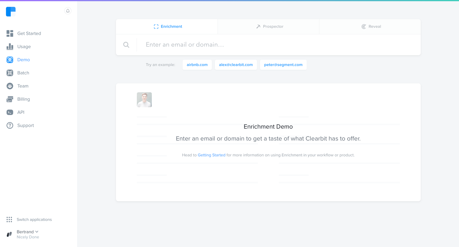 Clearbit screen