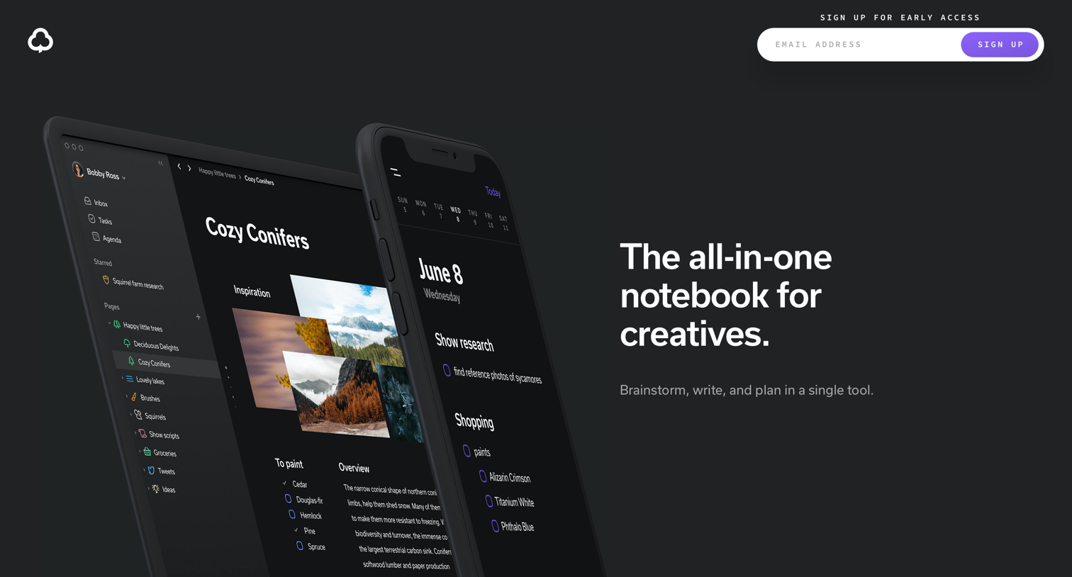 Clover - Landing page screen